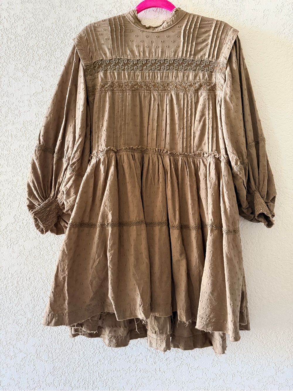 ANTHROPOLOGIE Pilcro Womens Mini Green Boho Mock Neck Swing Long Sleeve Dress XS